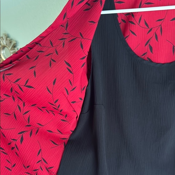 Notations Red & black Women's button down blouse with attached undershirt (B2) - Picture 3 of 6